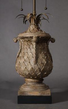 A Pair of Plaster Pineapple Form Lamps on Ebonized Bases with Pineapple Finial - 3514027