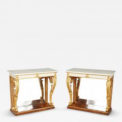 A Pair of Regency Mirrored Back Marble Top Consoles - 3707332