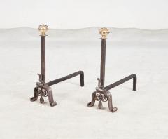 A Pair of Scrolled Iron and Bronze Andirons - 3729797