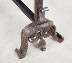 A Pair of Scrolled Iron and Bronze Andirons - 3729801