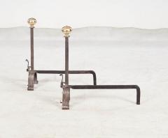 A Pair of Scrolled Iron and Bronze Andirons - 3729802