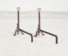 A Pair of Scrolled Iron and Bronze Andirons - 3729803