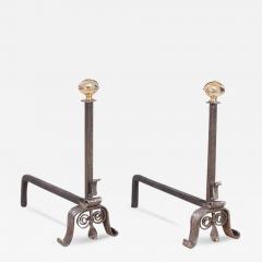 A Pair of Scrolled Iron and Bronze Andirons - 3733080
