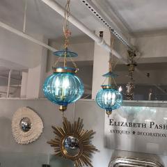 A Pair of Sky Blue Bell Jar Pendant Lights  - 2473295