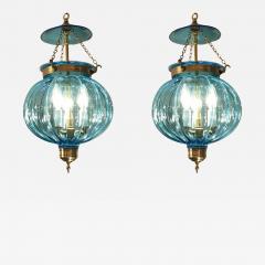 A Pair of Sky Blue Bell Jar Pendant Lights  - 2475078