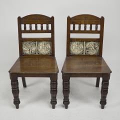 A Pair of Substantial Gothic Revival Oak Hall Chairs with Period Tiles - 4192426
