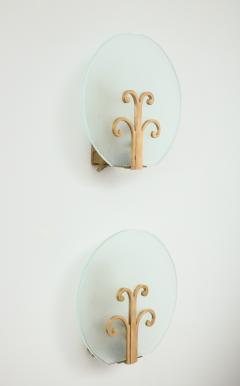 A Pair of Swedish Grace Frosted Glass and Brass Sconces Circa 1930s - 971129