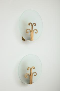 A Pair of Swedish Grace Frosted Glass and Brass Sconces Circa 1930s - 971131