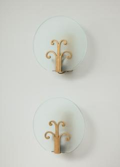 A Pair of Swedish Grace Frosted Glass and Brass Sconces Circa 1930s - 971135