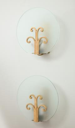 A Pair of Swedish Grace Frosted Glass and Brass Sconces Circa 1930s - 971138