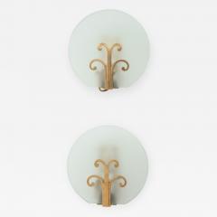A Pair of Swedish Grace Frosted Glass and Brass Sconces Circa 1930s - 971239