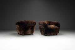 A Pair of Swedish Modern Club Chairs in Longhair Sheepskin Sweden 1930s - 3949158