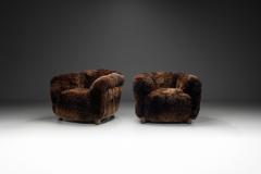 A Pair of Swedish Modern Club Chairs in Longhair Sheepskin Sweden 1930s - 3949159