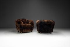 A Pair of Swedish Modern Club Chairs in Longhair Sheepskin Sweden 1930s - 3949160