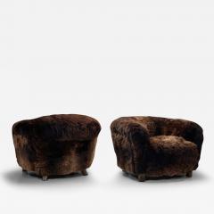 A Pair of Swedish Modern Club Chairs in Longhair Sheepskin Sweden 1930s - 3962528