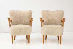 A Pair of Swedish Modern Sheepskin Upholstered Armchairs Circa 1940 50 - 3259621