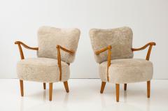 A Pair of Swedish Modern Sheepskin Upholstered Armchairs Circa 1940 50 - 3259623