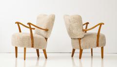 A Pair of Swedish Modern Sheepskin Upholstered Armchairs Circa 1940 50 - 3259627