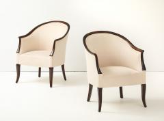 A Pair of Swedish Stained Birch Barrel Back Armchairs Circa 1940s - 4348385