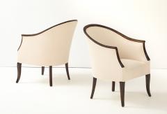 A Pair of Swedish Stained Birch Barrel Back Armchairs Circa 1940s - 4348387