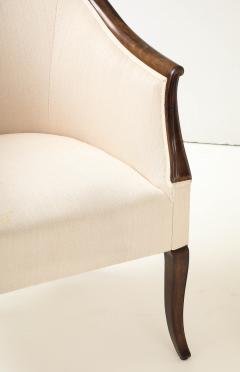 A Pair of Swedish Stained Birch Barrel Back Armchairs Circa 1940s - 4348394