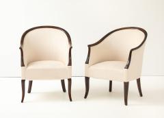 A Pair of Swedish Stained Birch Barrel Back Armchairs Circa 1940s - 4348396