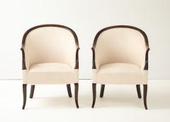 A Pair of Swedish Stained Birch Barrel Back Armchairs Circa 1940s - 4348398