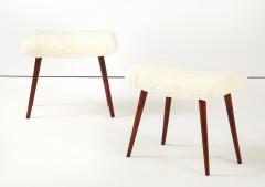 A Pair of Swedish Stained Birch and Sheepskin Stools Ca 1940s - 4609662