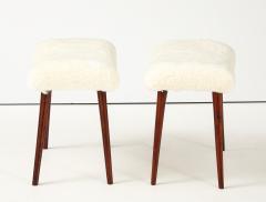 A Pair of Swedish Stained Birch and Sheepskin Stools Ca 1940s - 4609663