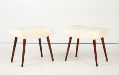 A Pair of Swedish Stained Birch and Sheepskin Stools Ca 1940s - 4609665
