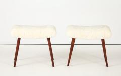 A Pair of Swedish Stained Birch and Sheepskin Stools Ca 1940s - 4609666