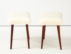 A Pair of Swedish Stained Birch and Sheepskin Stools Ca 1940s - 4609667