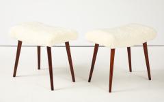 A Pair of Swedish Stained Birch and Sheepskin Stools Ca 1940s - 4609669