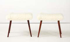 A Pair of Swedish Stained Birch and Sheepskin Stools Ca 1940s - 4609670
