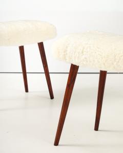 A Pair of Swedish Stained Birch and Sheepskin Stools Ca 1940s - 4609671