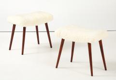 A Pair of Swedish Stained Birch and Sheepskin Stools Ca 1940s - 4609909
