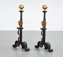 A Pair of Tall Gilded Age Bronze Shield Andirons - 3463651