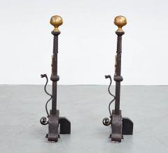 A Pair of Tall Gilded Age Bronze Shield Andirons - 3463652