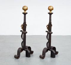 A Pair of Tall Gilded Age Bronze Shield Andirons - 3463657