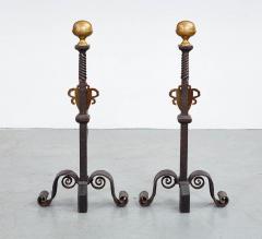 A Pair of Tall Gilded Age Bronze Shield Andirons - 3463658