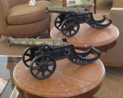 A Pair of Victorian Brass Ornamental Signal Cannons on Cast Iron Carriages - 1177996