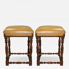 A Pair of Vintage Walnut and Upholstered Stools - 3561031