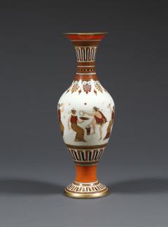 A Pair of White Opaline Glass Polychrome Enamel Vases In The Etruscan Style - 509241