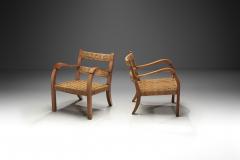 A Pair of Wood and Rattan Armchairs Italy Mid 20th Century - 4028087