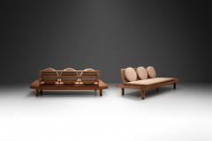 A Pair of Wooden Sofas with Round Cushions Indonesia 1960s - 4021890