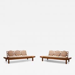 A Pair of Wooden Sofas with Round Cushions Indonesia 1960s - 4022930