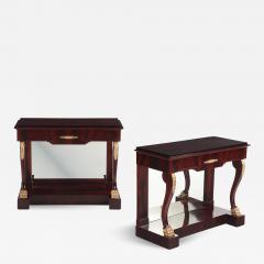 A Pair of custom Empire style crotch mahogany console tables  - 4213846