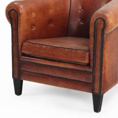 A Patinated Sheepskin Leather Club Chair C 1950 from Holland  - 4230763