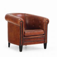 A Patinated Sheepskin Leather Club Chair C 1950 from Holland  - 4230767