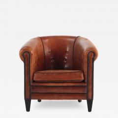 A Patinated Sheepskin Leather Club Chair C 1950 from Holland  - 4230890